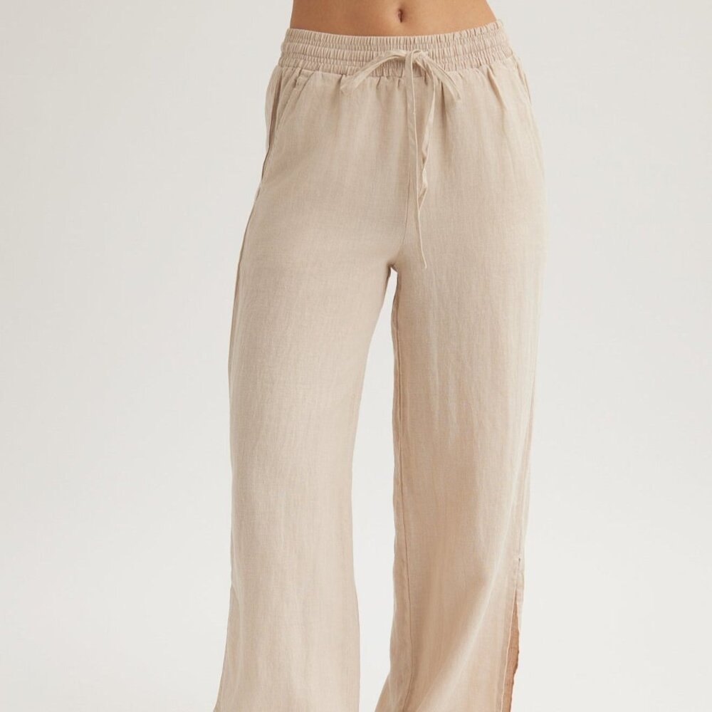 New Bella Dahl Side Slit Wide Leg Pant in Sandal Wood Size XS beige muslin